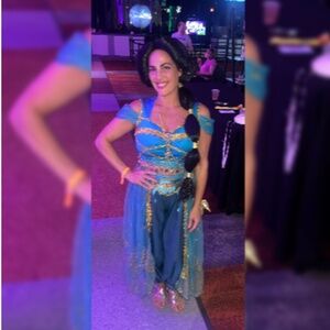 7pc Size Large Women's Princess Jasmine Harem Blue Gold Costume Halloween